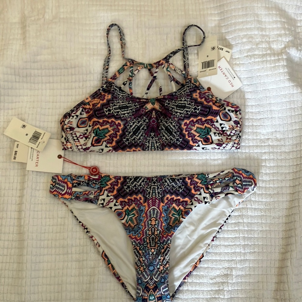 Red Carter Purple and Blue Bikini with Playful Ruffles